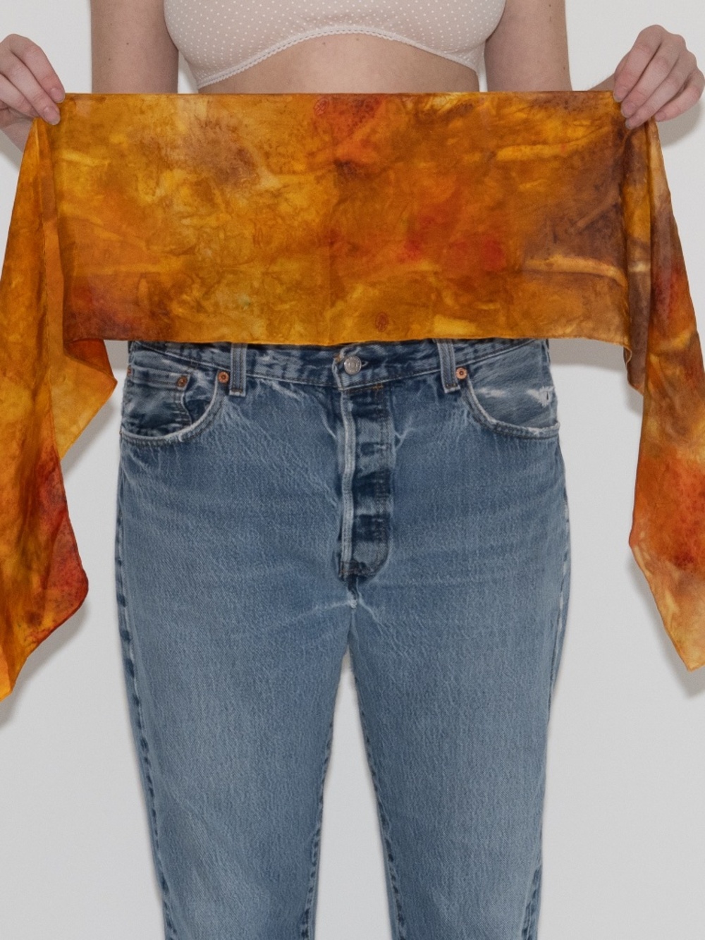 Vintage orange silk scarf tie dye print 8" by 52"